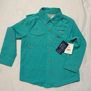 Kids Teal Button-Up fishing UPF30 3t polo